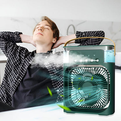 Mini Air Cooler Fan | 4-in-1 Mini USB Fan with Ice Box, Humidifier & 7-Color LED Lights | Desktop Cooling Fan for Home Office