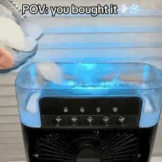 Mini Air Cooler Fan | 4-in-1 Mini USB Fan with Ice Box, Humidifier & 7-Color LED Lights | Desktop Cooling Fan for Home Office