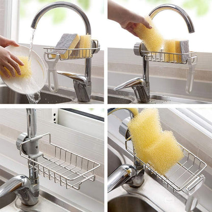 Stainless Steel Sink Basket – Faucet Hanging Sponge Holder & Kitchen Organizer