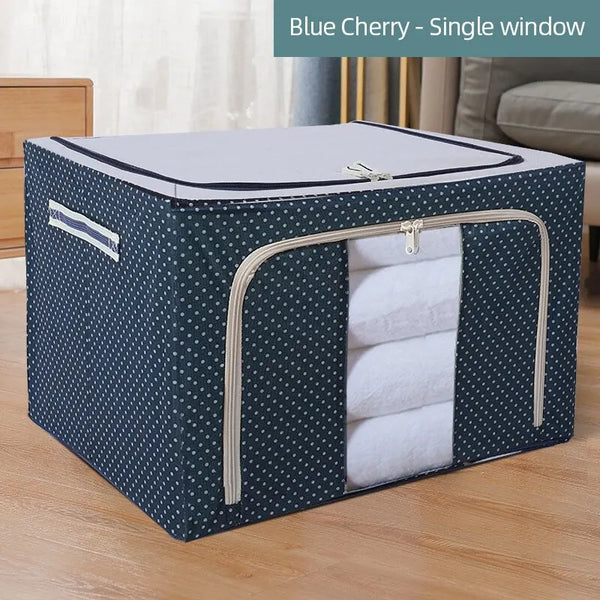 Foldable Clothes Storage Bag with Metal Frame & Clear Window