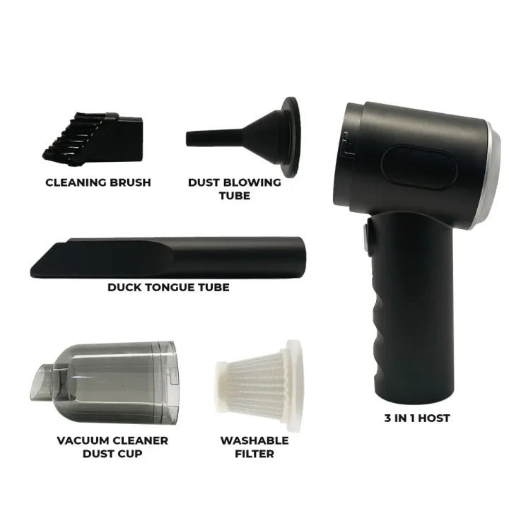3-in-1 Wireless Vacuum Cleaner – Powerful Suction, Air Blower & Pump for Car, Home & Laptop Cleaning