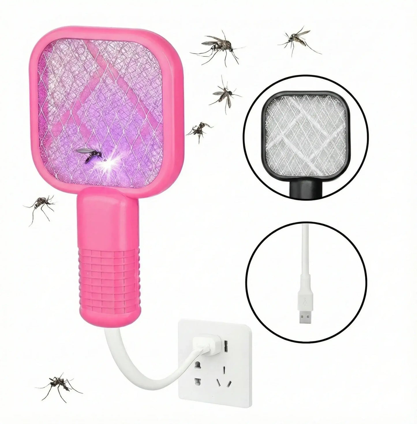 2-in-1 USB Rechargeable Mosquito Killer Racket with UV Light – Electric Bug Zapper