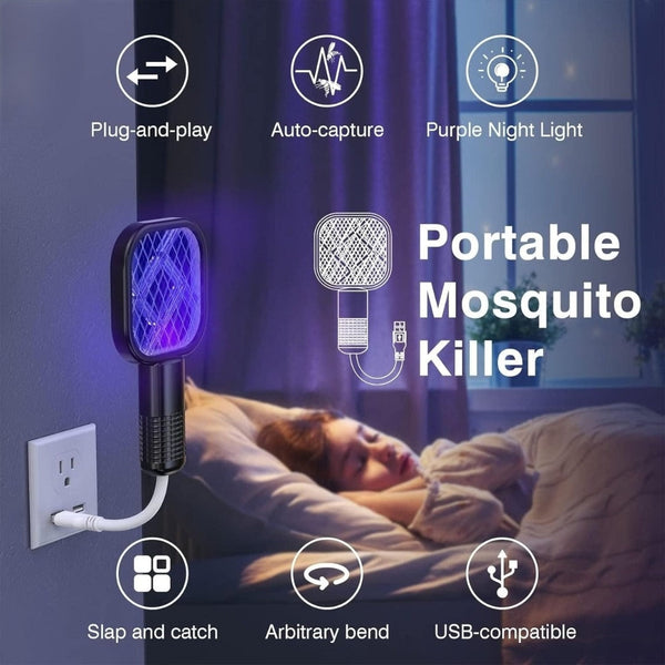 2-in-1 USB Rechargeable Mosquito Killer Racket with UV Light – Electric Bug Zapper